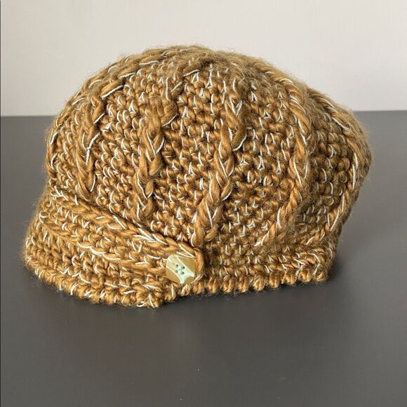Pistil Brown Light Blue Knit Beanie with Brim Buttons accent Boho Chic Urban OS